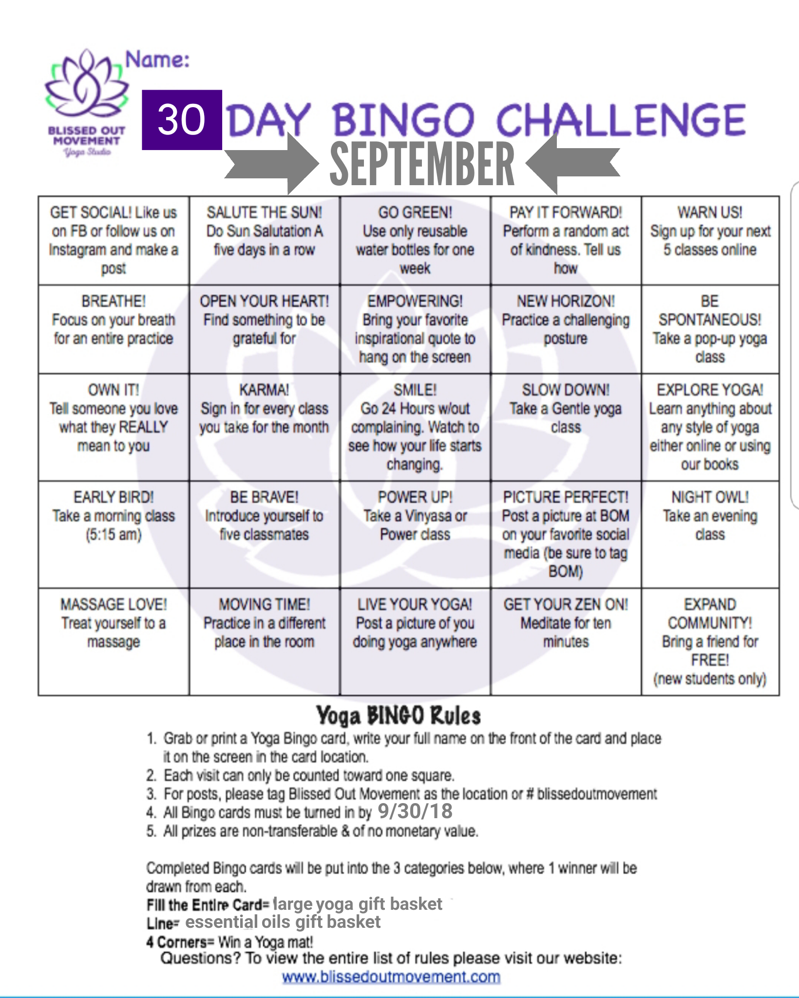 Bingo Yoga Challenge - join us this November! - Yoga Spot Fairfield